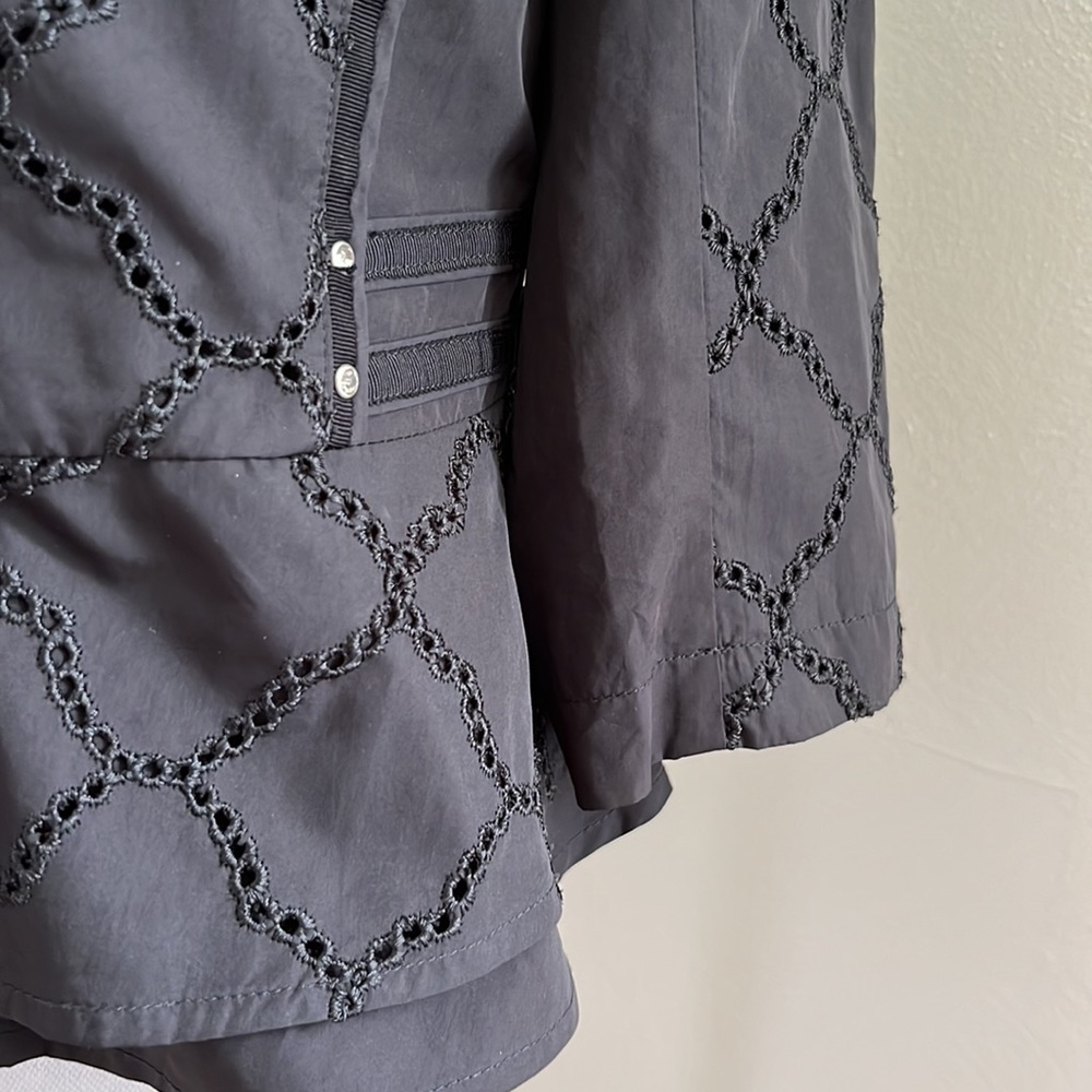 WHBM Eyelet Zip Front BlazerJacket with Rhinestone Accents and Peplum Hemline - Picture 5 of 14